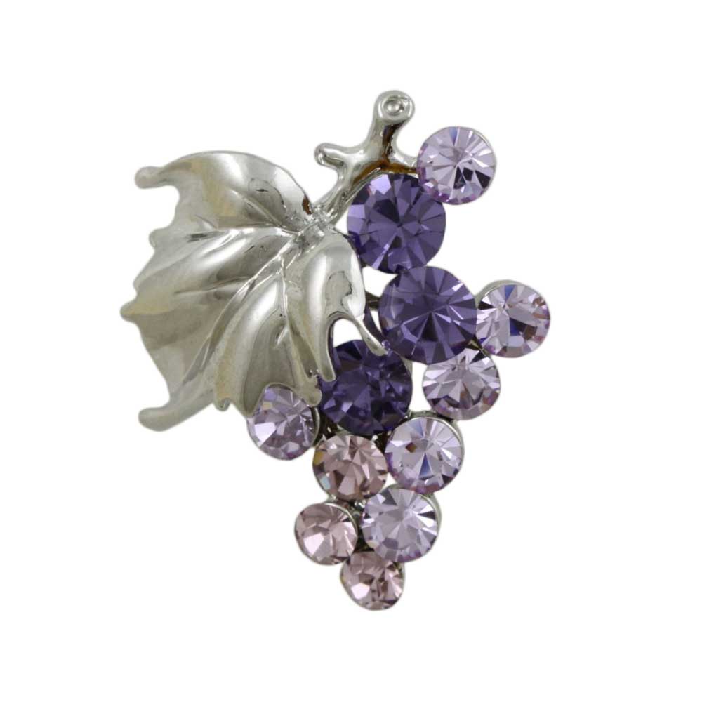 Lilylin Designs Purple Crystal Grapes with Silver Leaf Brooch Pin