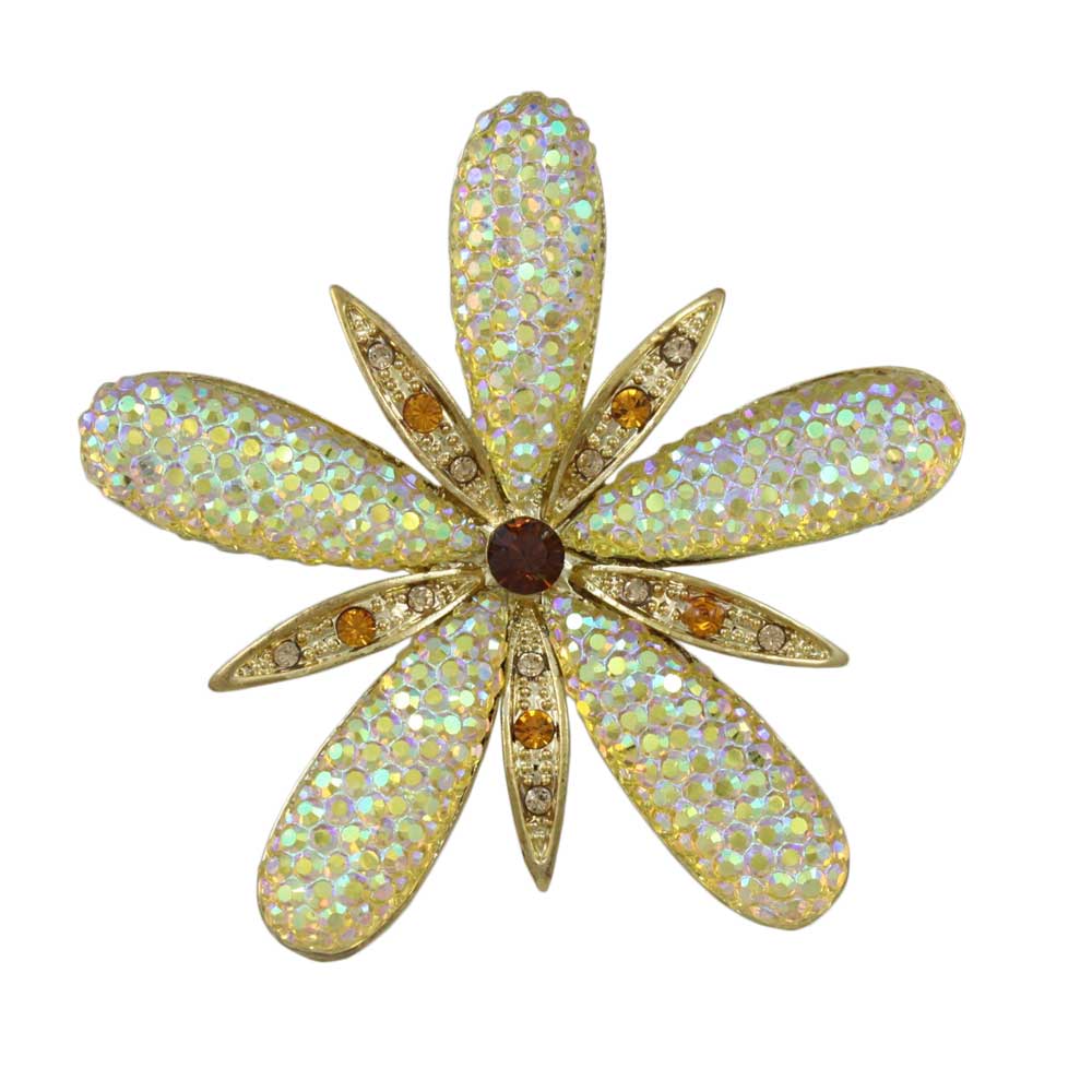 Large Aurora Borealis Acrylic with Topaz Crystals Flower Pin - PRL175 - Lilylin Designs