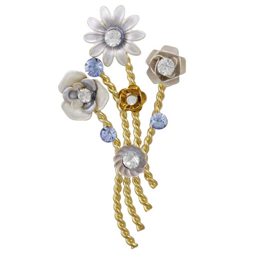 Light Gray Enamel Flowers Bouquet Brooch Pin - PRL239 - Lilylin Designs