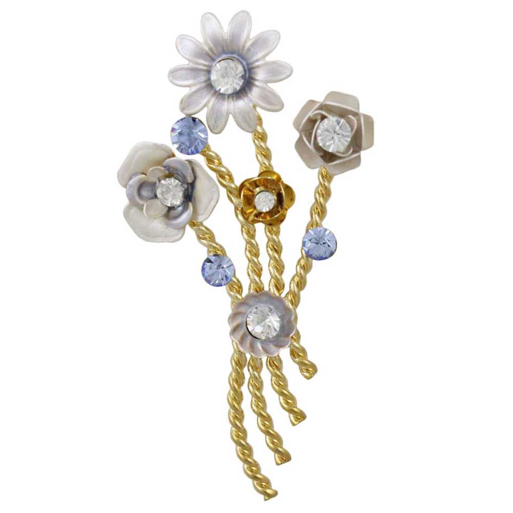 Lilylin Designs Light Gray Enamel Flowers Bouquet Brooch Pin