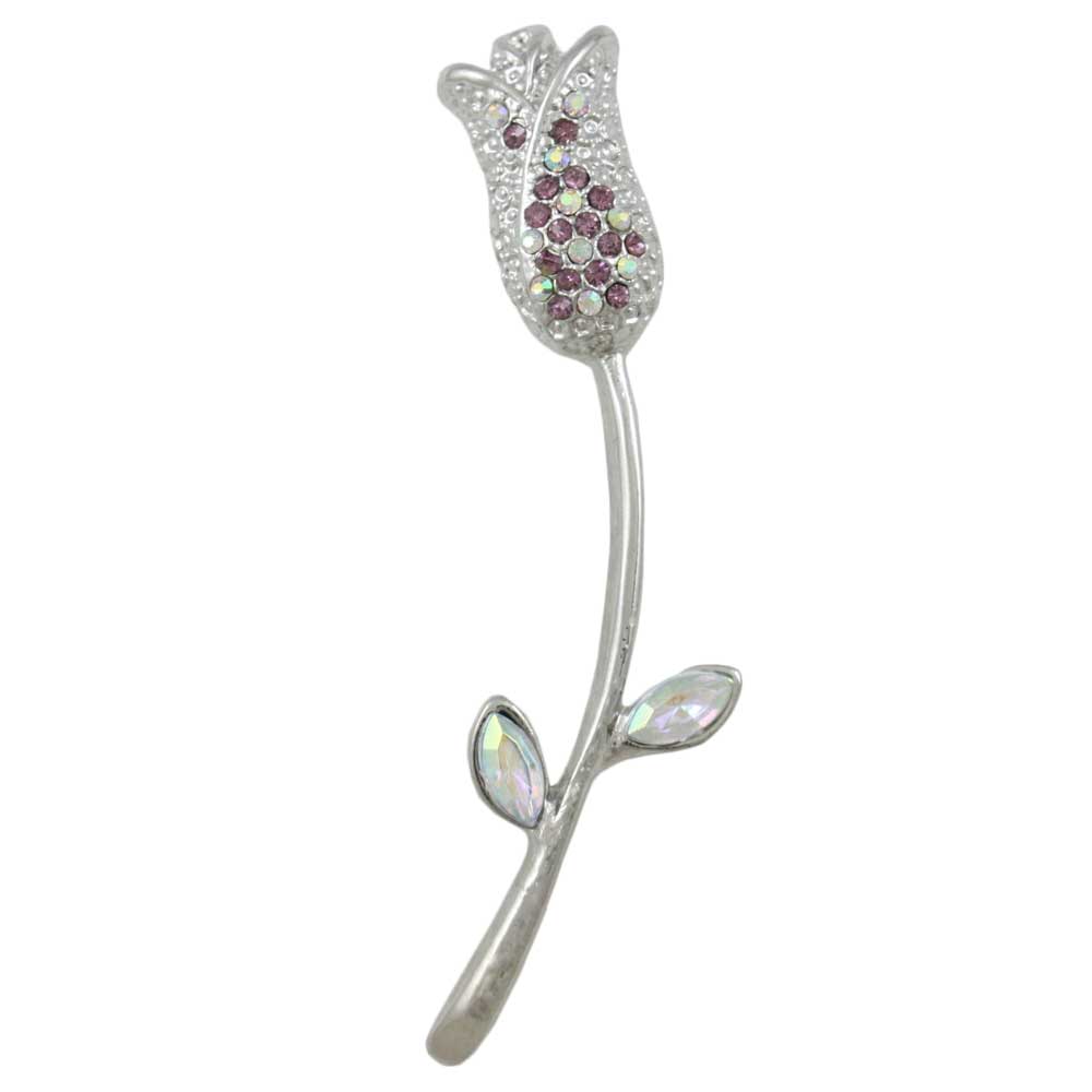 Lilylin Designs Purple Crystal Long Stem Rose Bud Brooch Pin