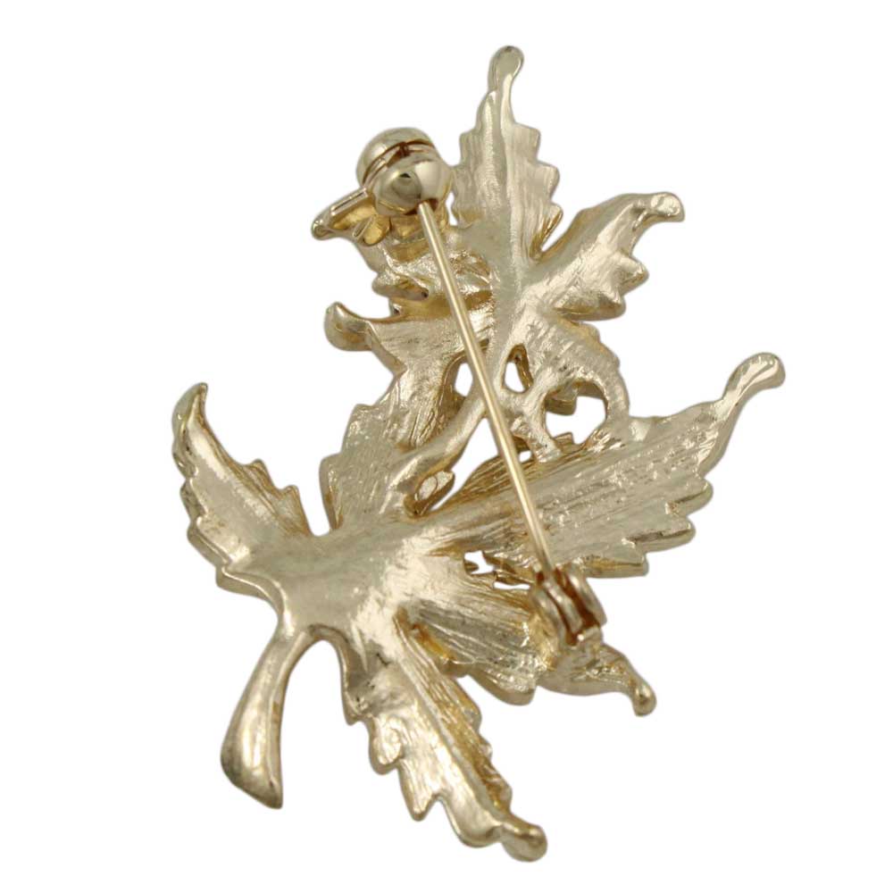 Gold and Burgundy Enamel Maple Leaves Brooch Pin - PRL341 - Lilylin Designs