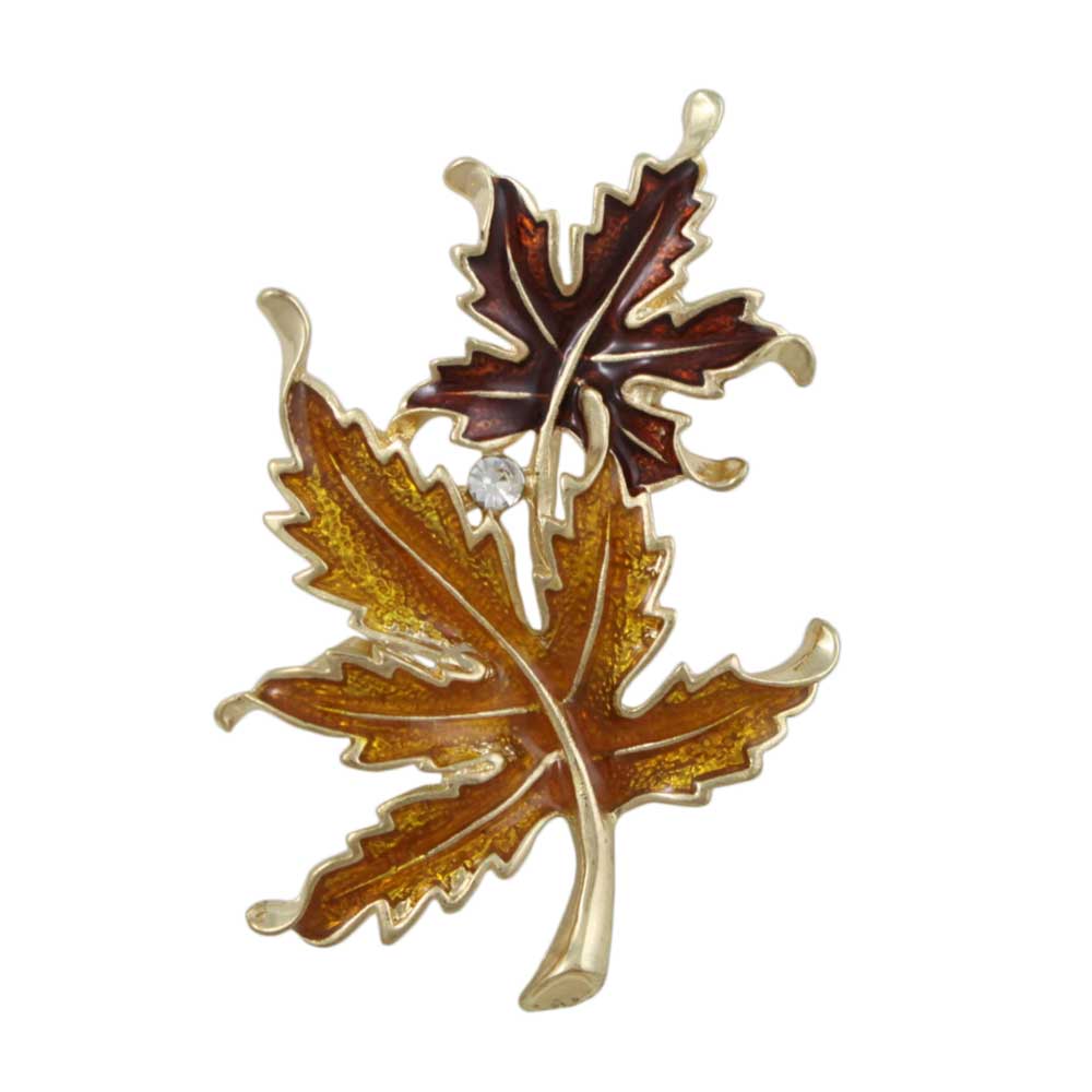 Gold and Burgundy Enamel Maple Leaves Brooch Pin - PRL341 - Lilylin Designs