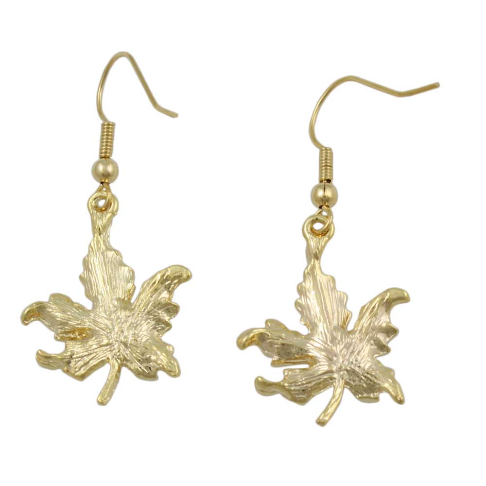 Gold Enamel Maple Leaf Dangling Pierced Earring - PRL341E - Lilylin Designs