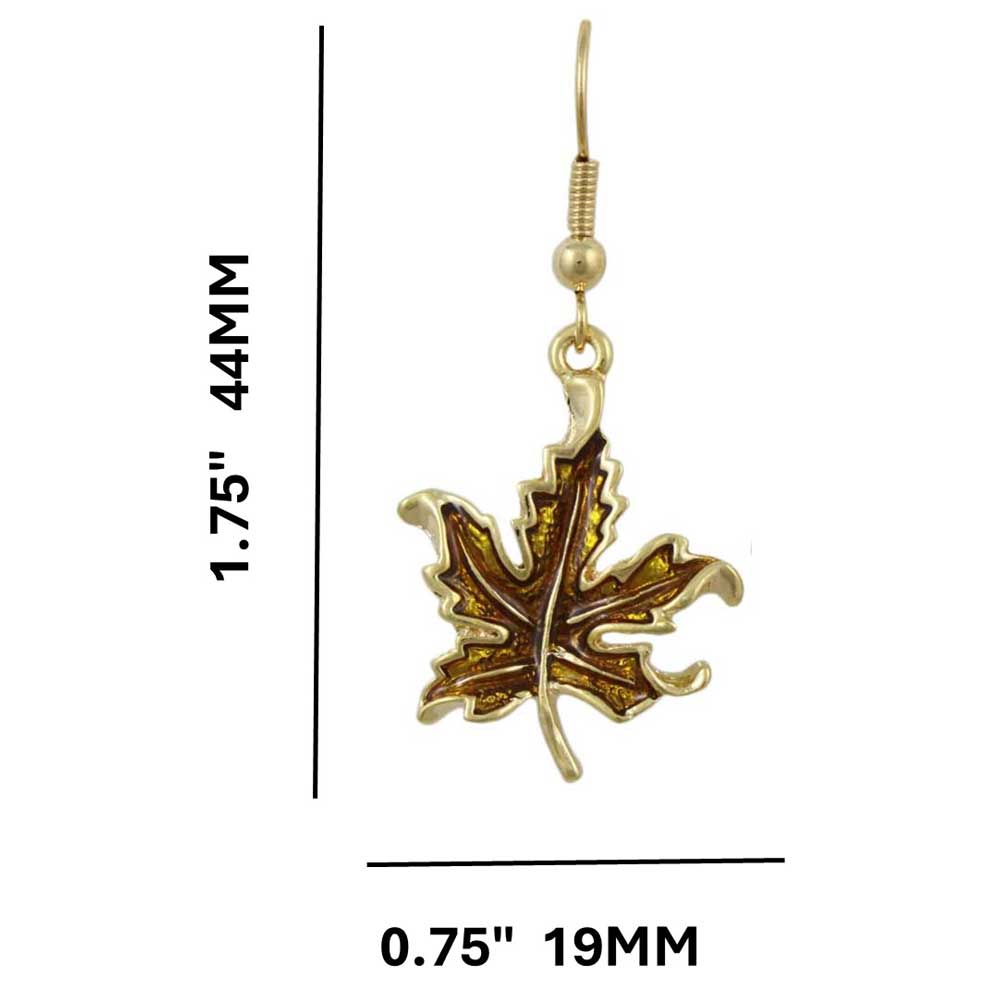 Gold Enamel Maple Leaf Dangling Pierced Earring - PRL341E - Lilylin Designs