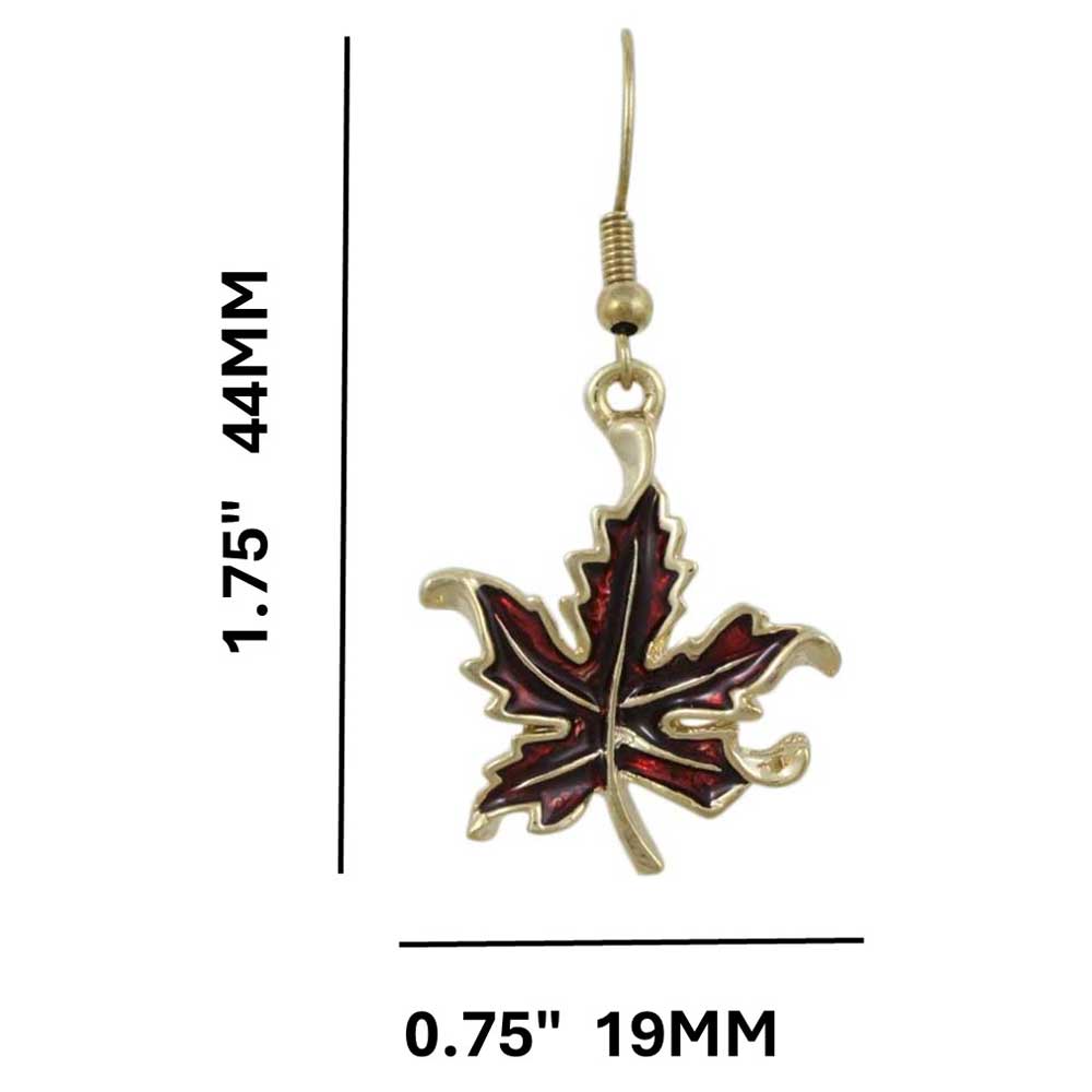 Burgundy Enamel Maple Leaf Dangling Pierced Earring - PRL341EB - Lilylin Designs