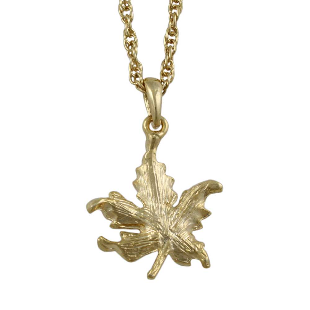 Gold Enamel Maple Leaf Pendant on Gold - tone Chain - PRL341N - Lilylin Designs
