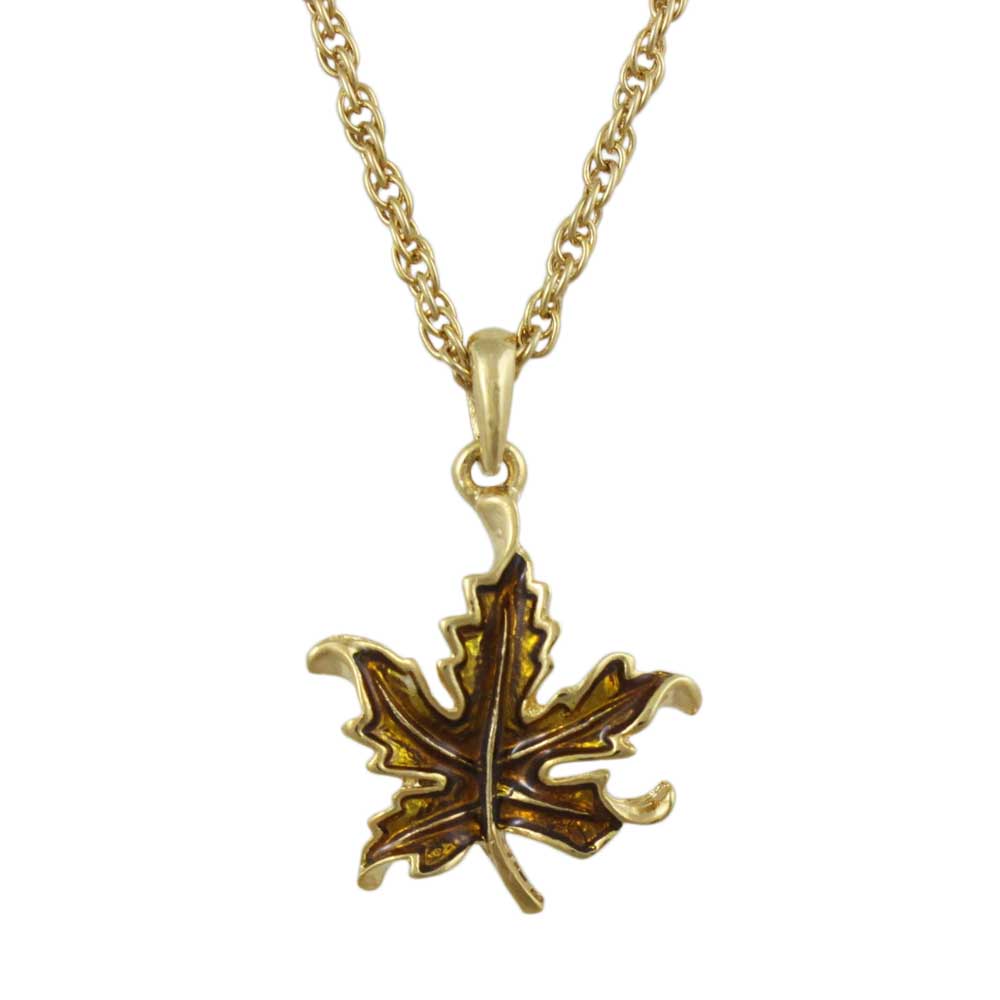 Gold Enamel Maple Leaf Pendant on Gold - tone Chain - PRL341N - Lilylin Designs