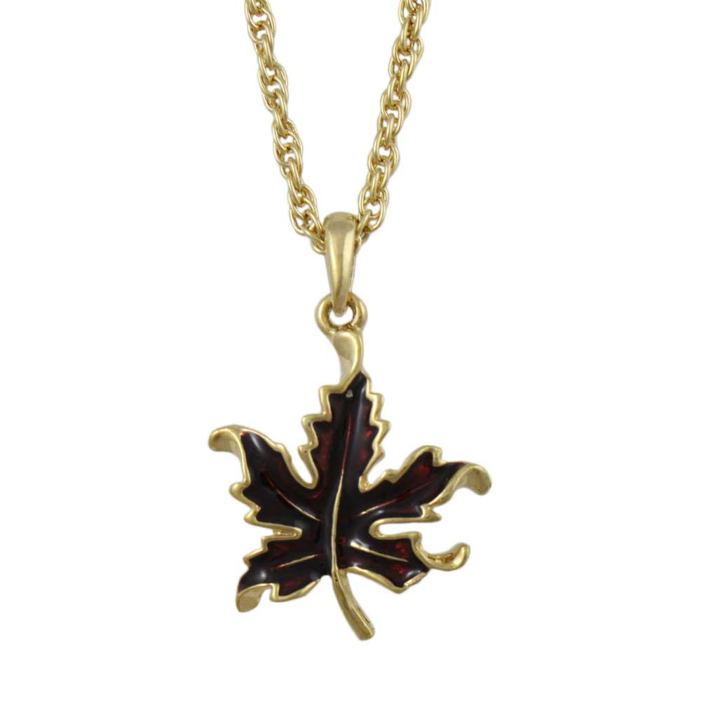 Burgundy Maple Leaf Pendant on Gold Chain - PRL341NB - Lilylin Designs