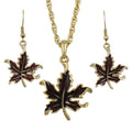 Burgundy Enamel Maple Leaf Necklace and Earring Set | Lilylin Designs
