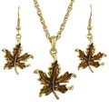 Dark Gold Enamel Maple Leaf Necklace and Earring Set | Lilylin Designs