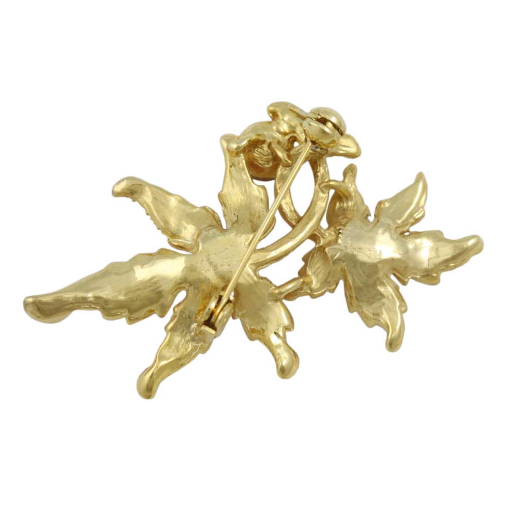 Crystal and Orange Enamel Maple Leaves Brooch Pin - PRL344 - Lilylin Designs