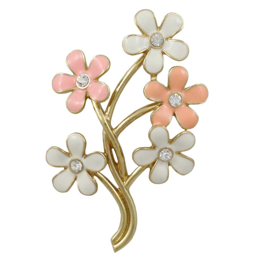 Lilylin Designs Peach and White Enamel Bunches of Daisies Brooch Pin
