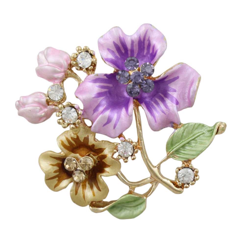Lilylin Designs Purple and Brown Enamel Flowers Brooch Pin
