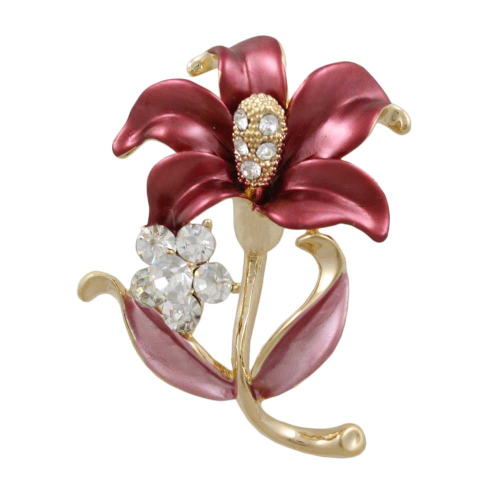 Lilylin Designs Mauve and Crystal Enamel Flower Brooch Pin