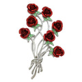 Bouquet of 7 Red Roses with Green Leaves Brooch Pin | Lilylin Designs