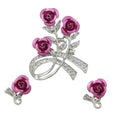 Pink Roses Brooch Pin with Rose Earring Gift Set | Lilylin Designs