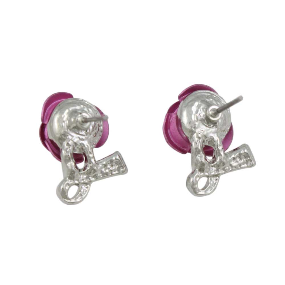 Pink Rose with Silver Textured Loop Pierced Earring - PRL421SEP - Lilylin Designs