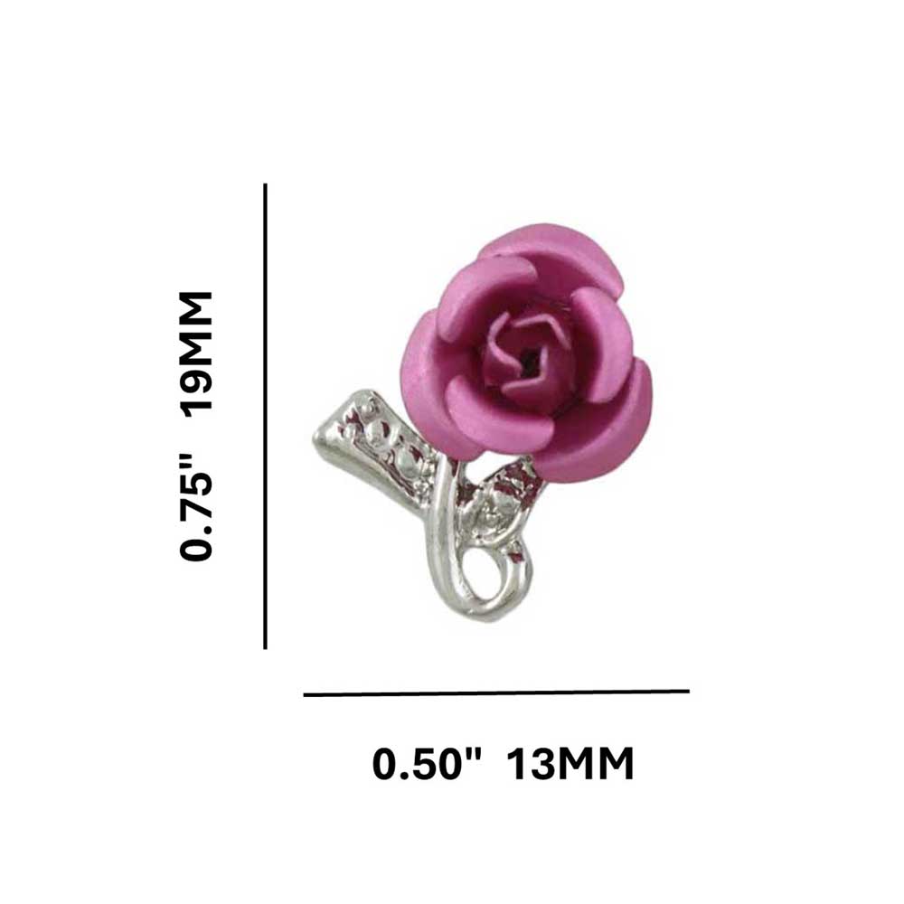 Pink Rose with Silver Textured Loop Pierced Earring - PRL421SEP - Lilylin Designs