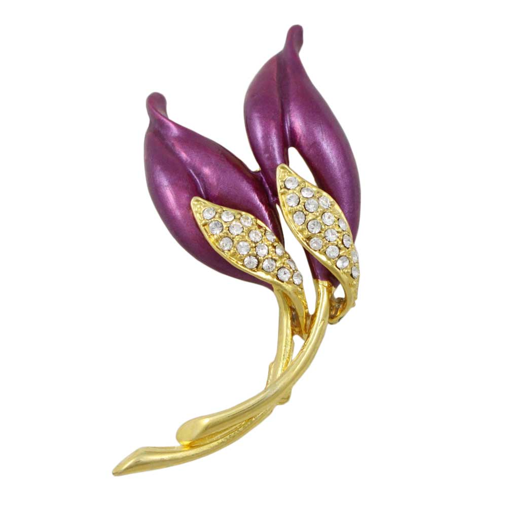 Deep Purple Enamel with Crystals Flower Brooch Pin - PRL422 - Lilylin Designs