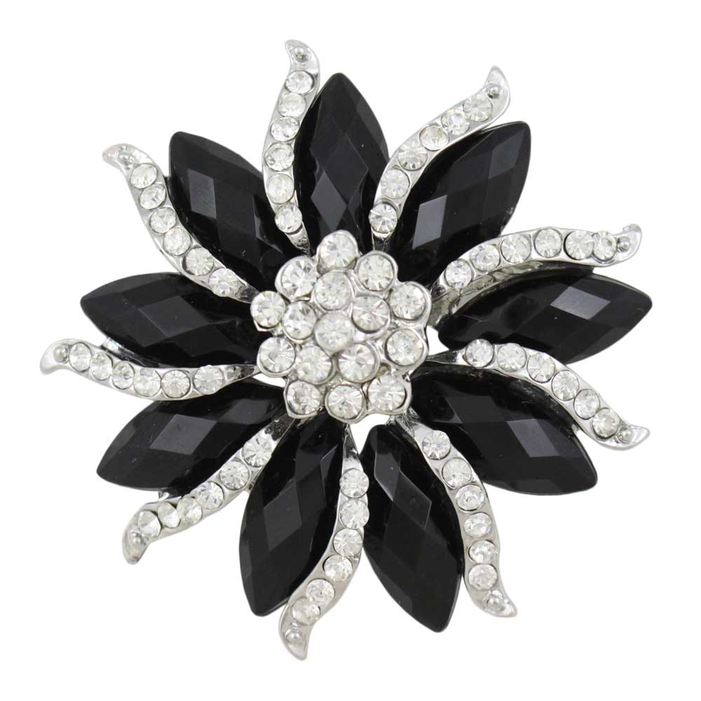 Lilylin Designs Black Marquise Stones with Clear Crystals Flower Pin
