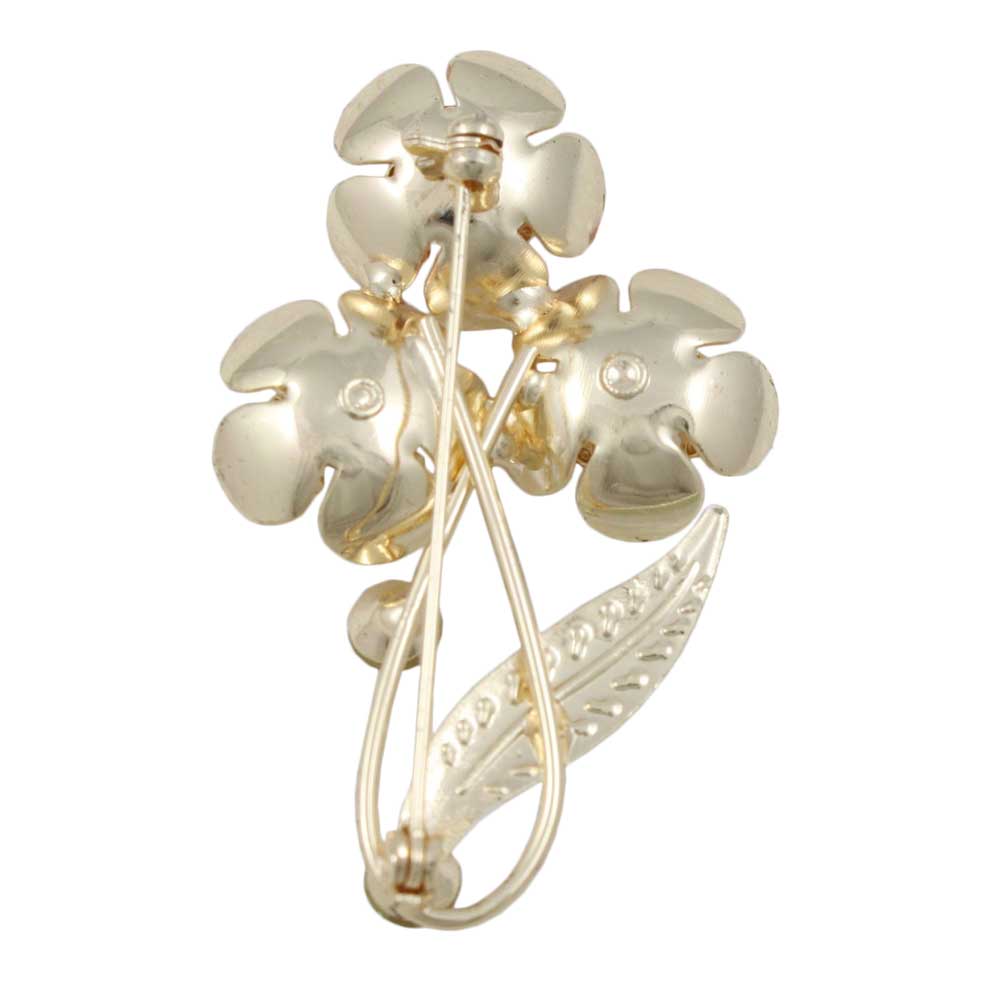 3 Orange Enamel and Crystal Flowers Brooch Pin - PRL574 - Lilylin Designs