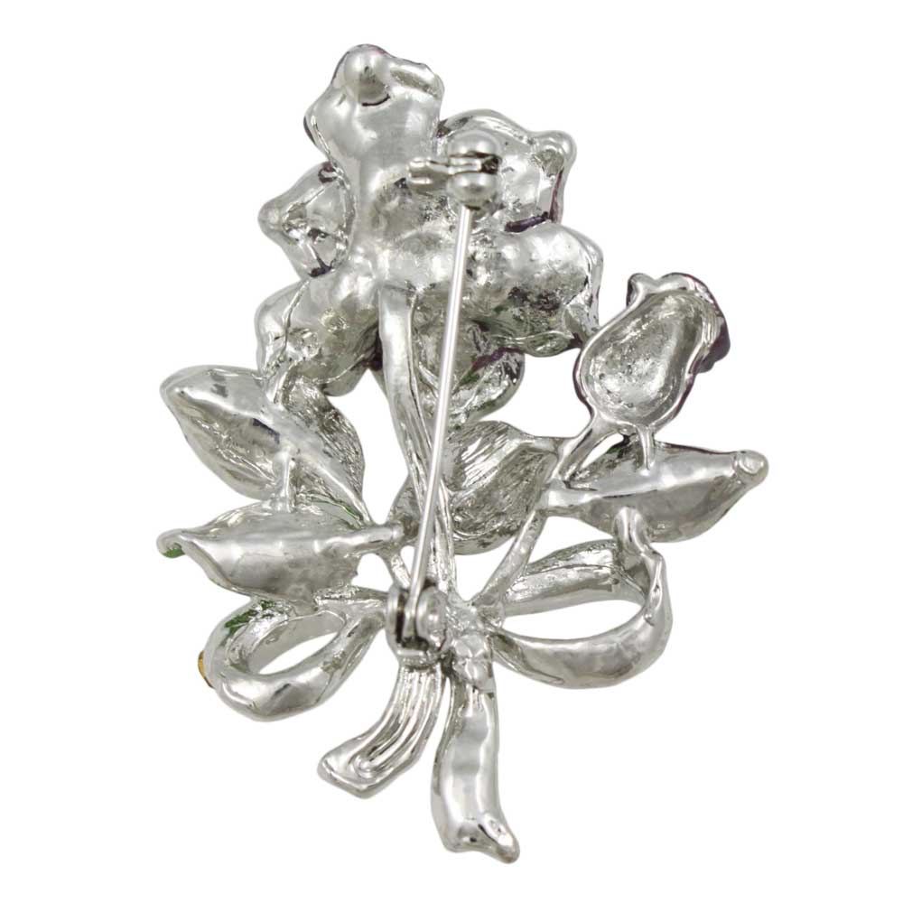 Dark and Light Purple Flowers with Crystals Brooch Pin - PRL605 - Lilylin Designs