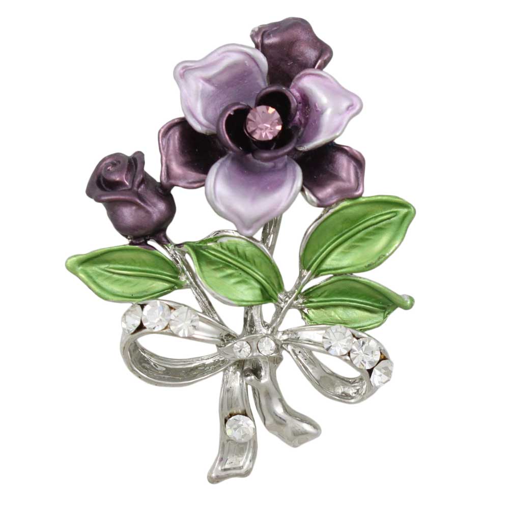 Lilylin Designs Dark and Light Purple Flowers with Crystals Brooch Pin
