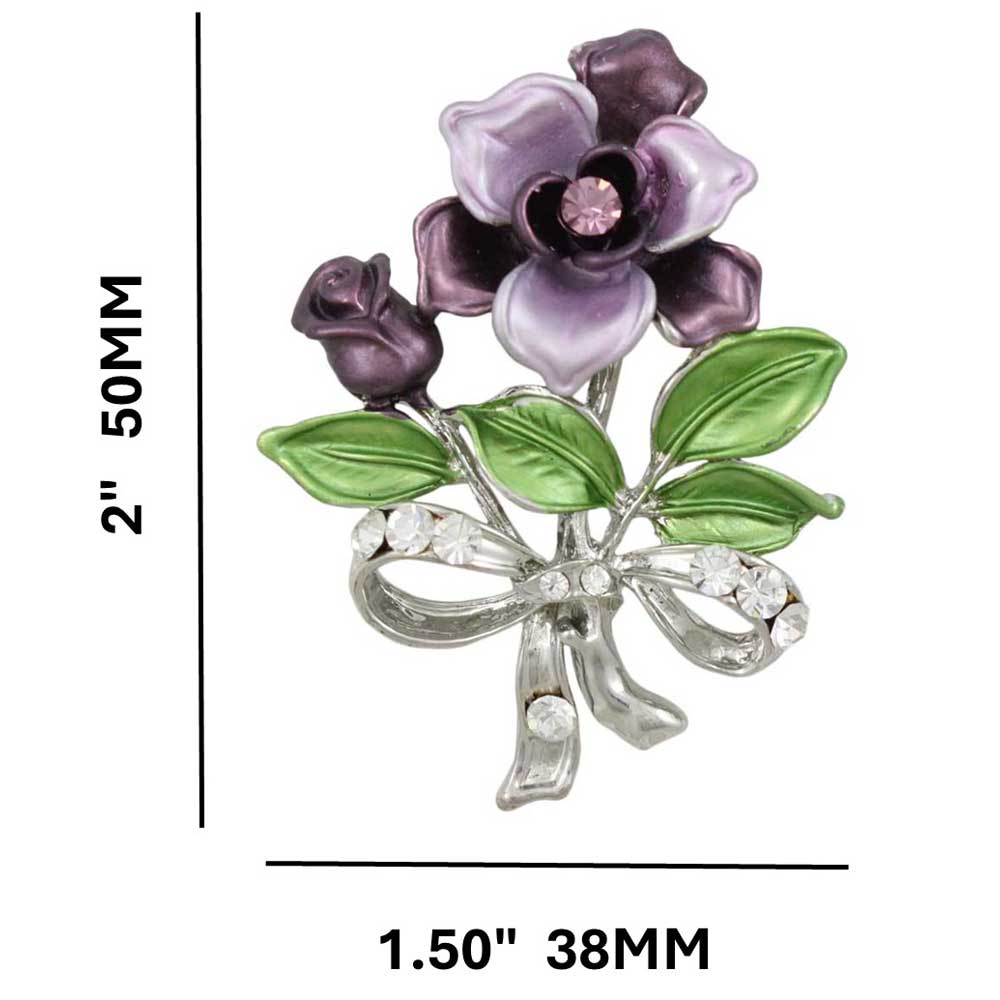 Dark and Light Purple Flowers with Crystals Brooch Pin - PRL605 - Lilylin Designs