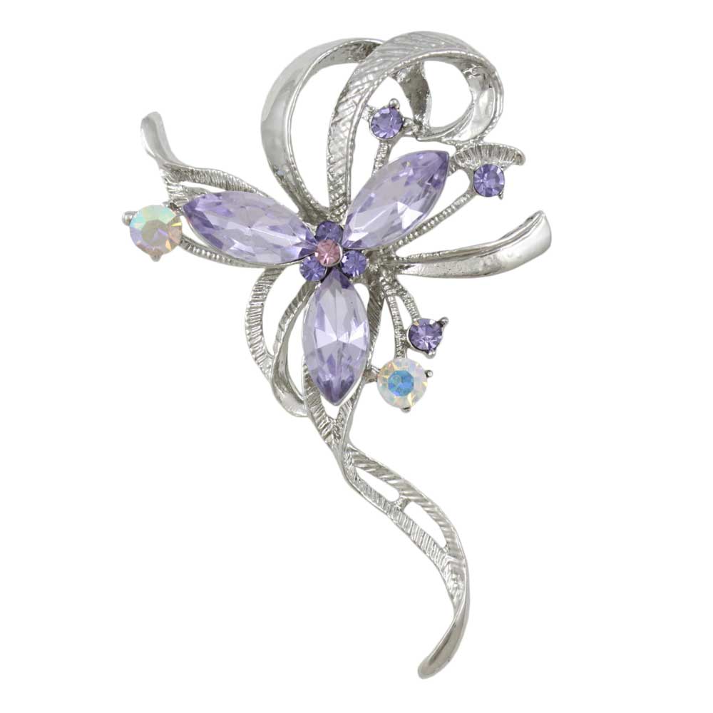 Lilylin Designs Ribbon with Light Purple Crystal Flower Brooch Pin