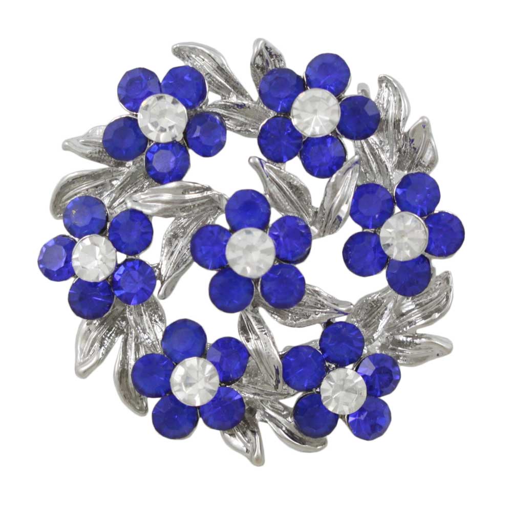Wreath of Blue Daisies with Clear Crystals Brooch Pin - PRL702 - Lilylin Designs