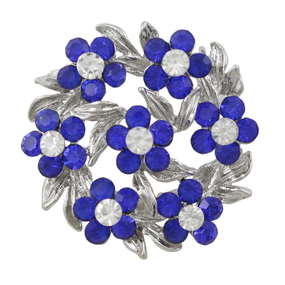 Lilylin Designs Wreath of Blue Daisies with Clear Crystals Brooch Pin