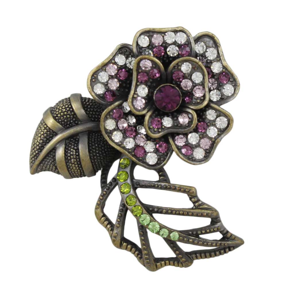 Dark Purple and Clear Crystals Flower Brooch Pin - PRL733A - Lilylin Designs
