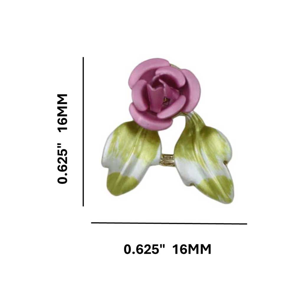 Pink Rose with Green Enamel Leaves Pierced Earring - PRL757EP - Lilylin Designs