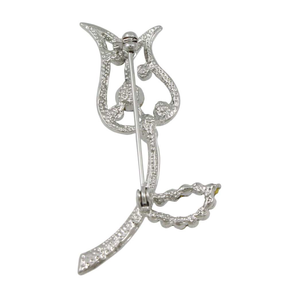 Blue Crystals Cut - out Tulip Flower Brooch Pin - PRL833 - Lilylin Designs
