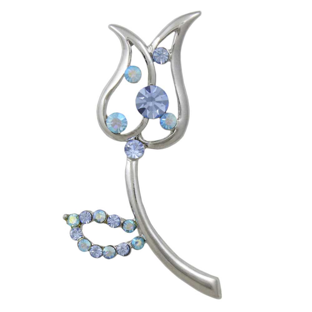 Blue Crystals Cut - out Tulip Flower Brooch Pin - PRL833 - Lilylin Designs