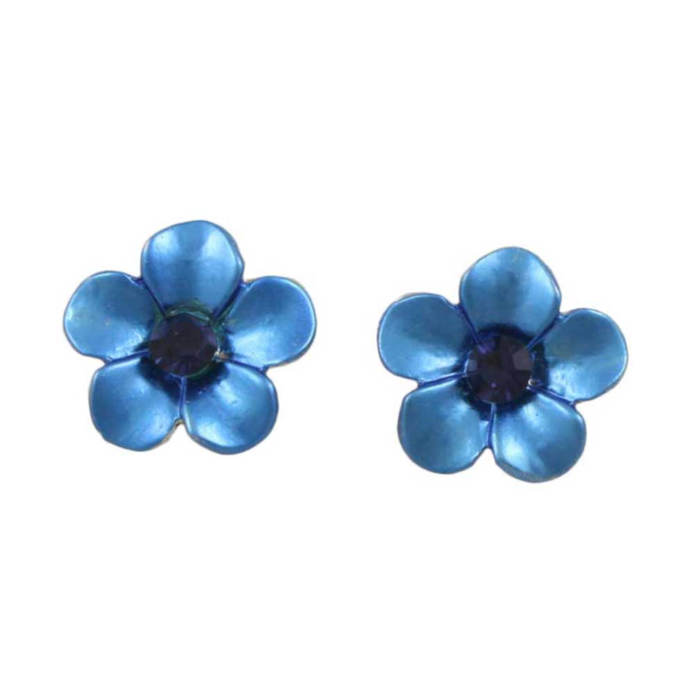 Dark Blue Daisy with Navy Blue Crystal Pierced Earring - PRL835BE - Lilylin Designs
