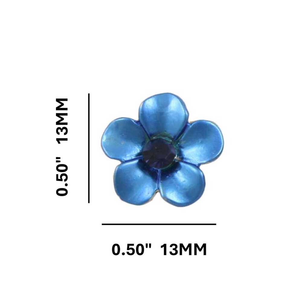 Dark Blue Daisy with Navy Blue Crystal Pierced Earring - PRL835BE - Lilylin Designs