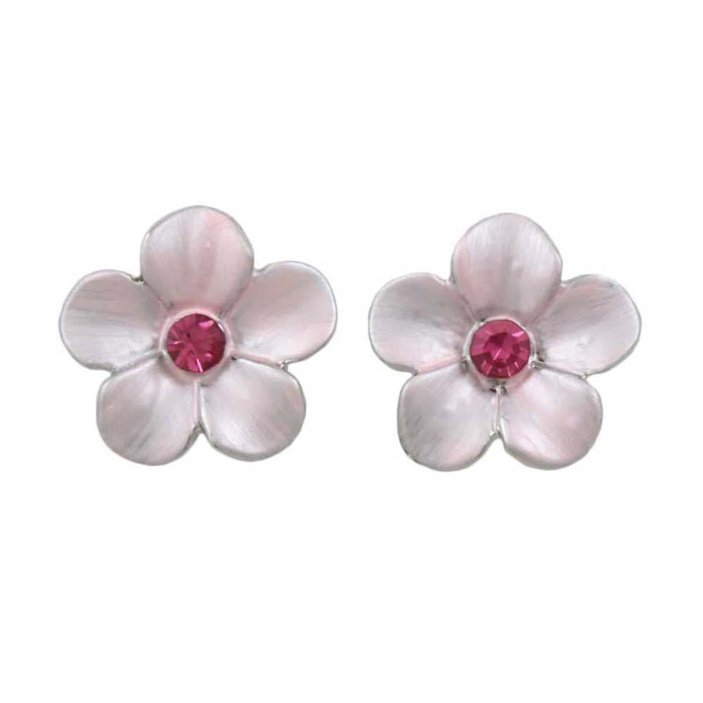 Light Pink Daisy with Dark Pink Crystal Pierced Earring - PRL835E - Lilylin Designs