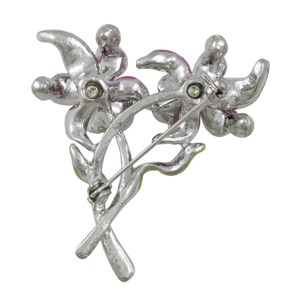 Purple Enamel and Crystal Orchids Flower Brooch Pin - PRL843 - Lilylin Designs