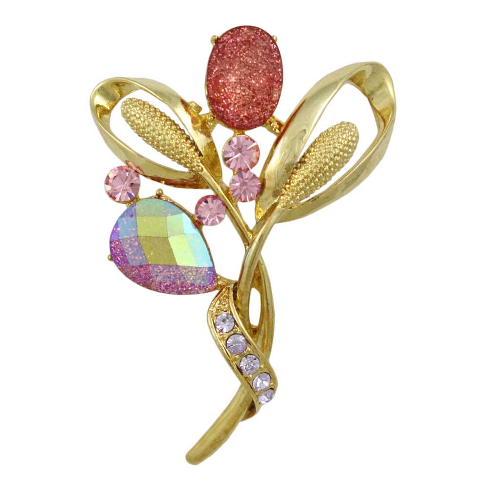 Pink Sparkling Flower Bud with Crystals Brooch Pin - PRL851P - Lilylin Designs