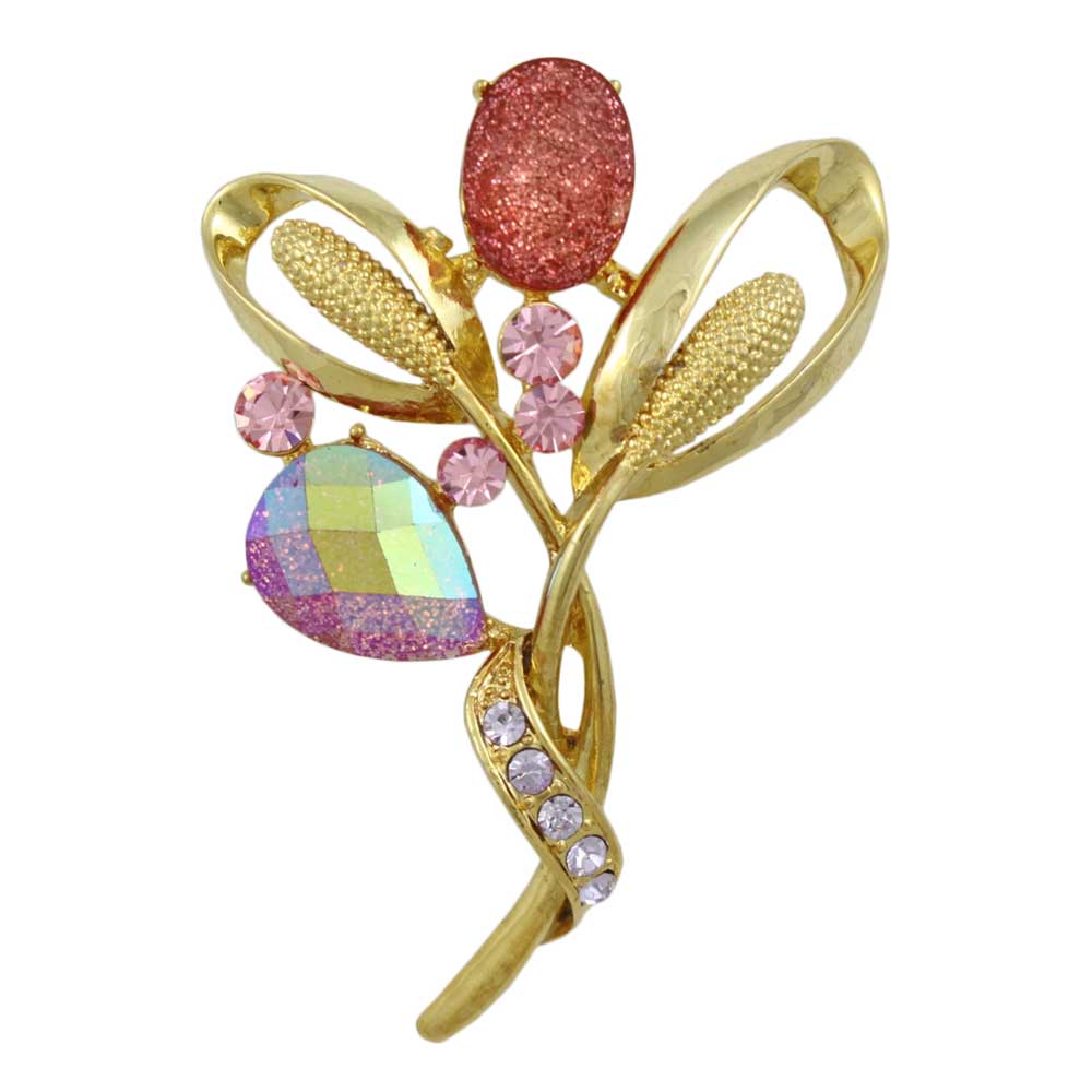 Lilylin Designs Pink Sparkling Flower Bud with Crystals Brooch Pin