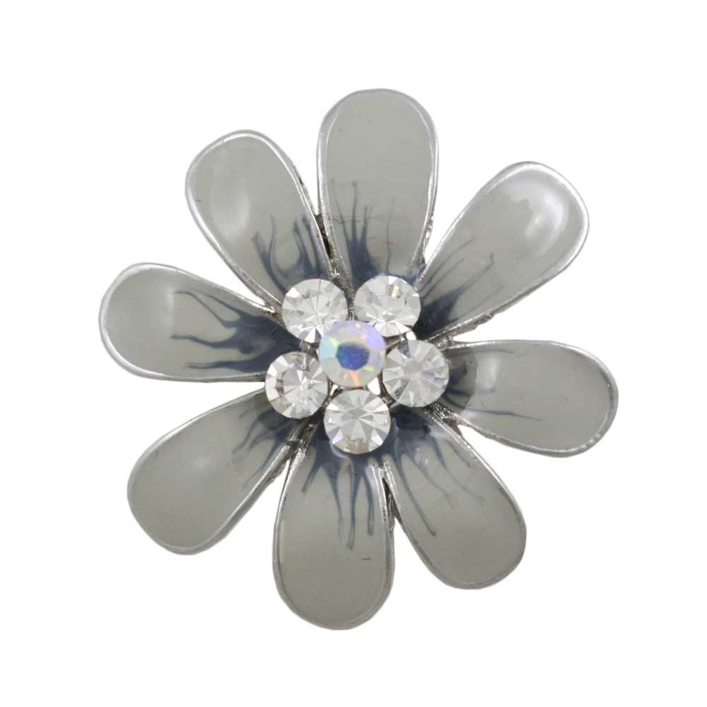 Gray and Blue Enamel Daisy with Crystals Flower Brooch Pin - PRL909 - Lilylin Designs