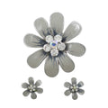 Blue Gray Flower Brooch Pin and Earring Gift Set | Lilylin Designs