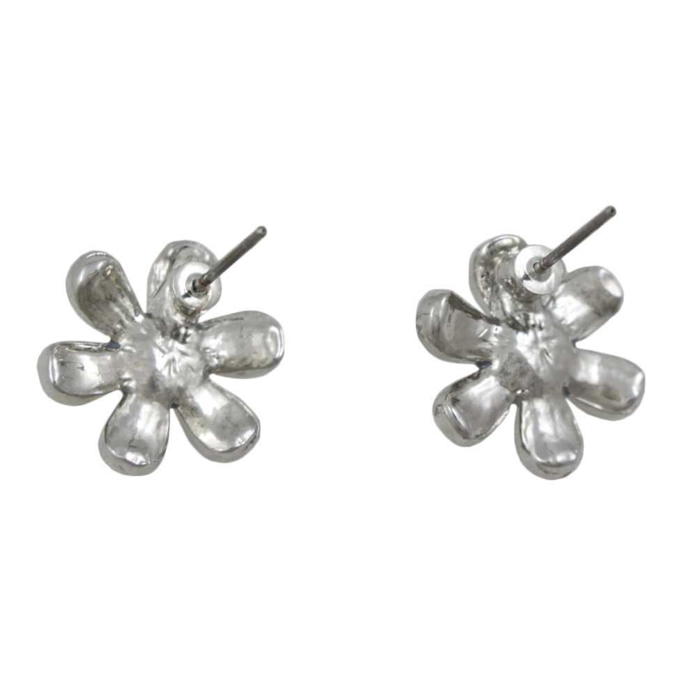 Gray and Blue Enamel Daisy with Crystals Pierced Earring - PRL909E - Lilylin Designs