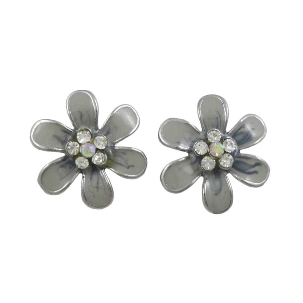 Lilylin Designs Gray and Blue Enamel Daisy with Crystals Post Earring