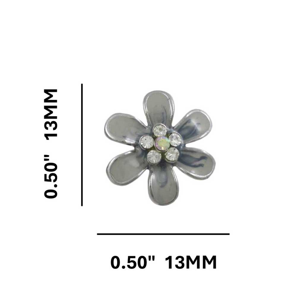 Gray and Blue Enamel Daisy with Crystals Pierced Earring - PRL909E - Lilylin Designs
