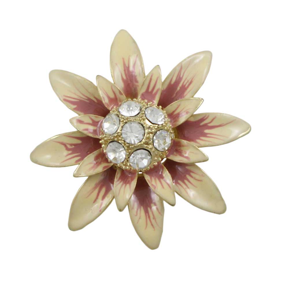 Peach Enamel with Clear Crystals Flower Brooch Pin - PRL910 - Lilylin Designs