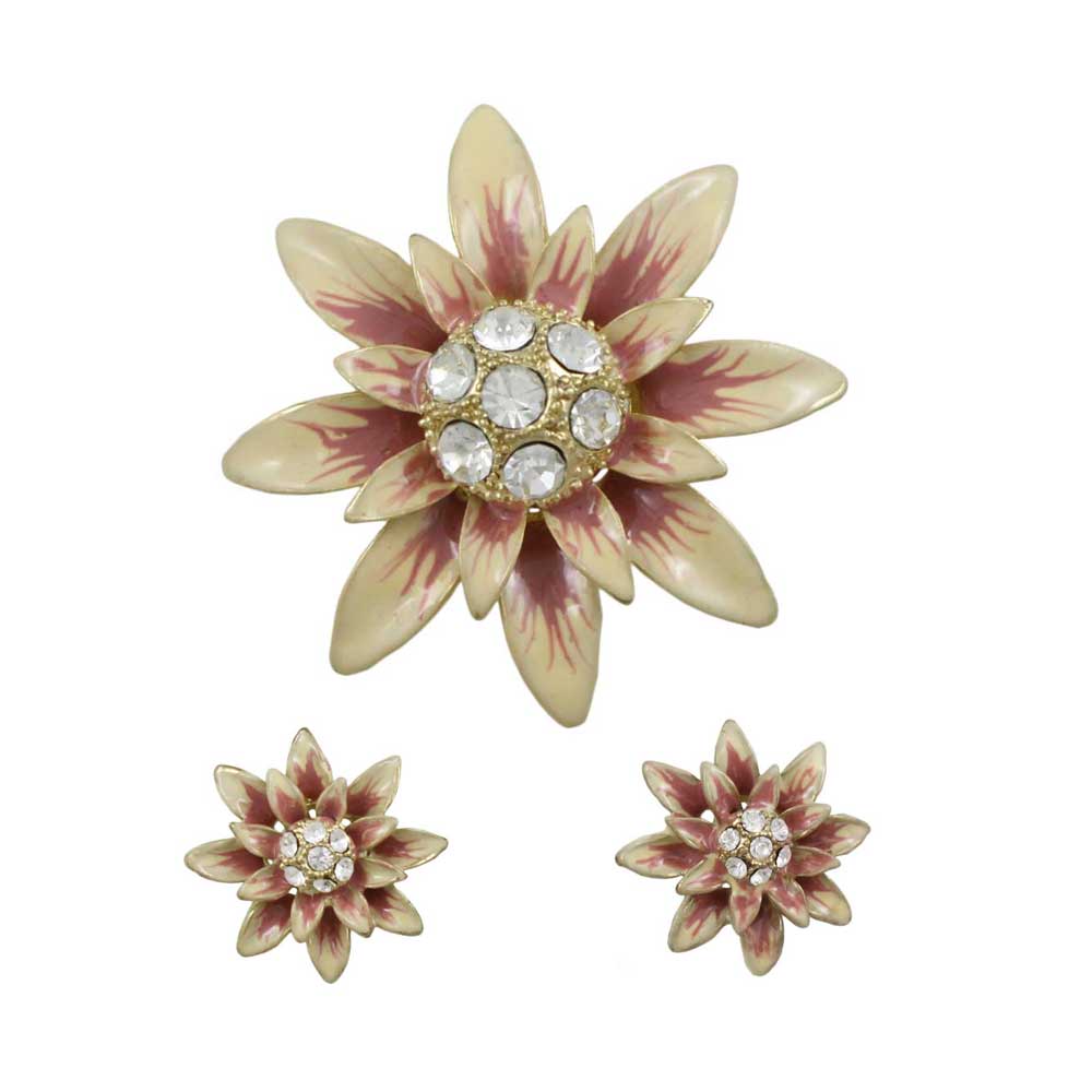 Lilylin Designs Peaches and Cream Flower Brooch Pin and Earring Set