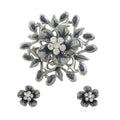 Gray Enamel and Crystal Floral Spray Pin and Earring Set | Lilylin Designs